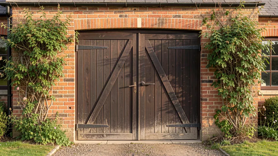 A timber up and over garage door on a Southampton home: the classic one-piece style